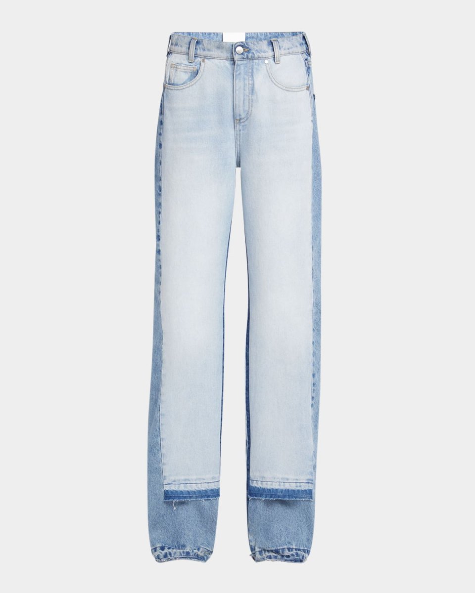 Mixed Denim Wide-Leg Released-hem Jeans